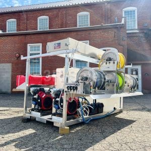 SIREN: Customizable 8′ Deluxe Skid Assembly – (2) 3500 PSI, 5.5 GPM Cold Pressure Washers & 100 PSI, 7 GPM 12v Soft Wash System