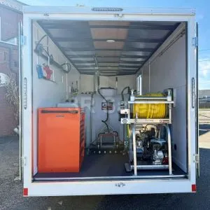 SUPERSTORM: Ready Made 16', 9990# Tandem Enclosed Trailer - 3500 PSI, 8 GPM Hot Water Washer, 300 PSI, 11 GPM Gas Soft Wash & Tucker RO/DI Window Cleaning System