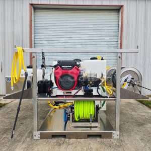 Florida RAPTOR XL: Ready-Made 6' Deluxe Aluminum Skid Assembly - 3500 PSI, 8 GPM Cold Water Washer - 12v Soft Wash System